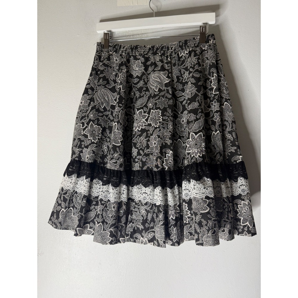 Rockmount‎ ranch west black white pull on western skirt lace trim M? Lcy lady - Picture 2 of 4